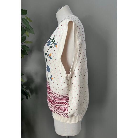 Charter Club Womens VTG Hand Embroidered Floral Fair Isle Sweater Vest Sz M - Picture 6 of 9